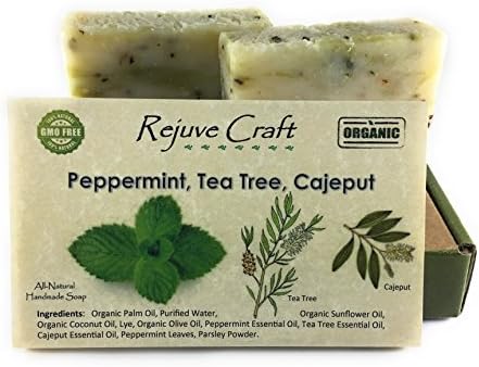 Peppermint Tea Tree Soap. All Natural and Organic. Handmade in the USA. For acne, eczema, fungal infections, allergic skin. Refreshing