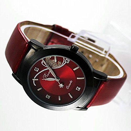 Teresamoon watch Girl Lady Women Luxury Pretty Butterfly Pattern Quartz Wrist Watch (Red)
