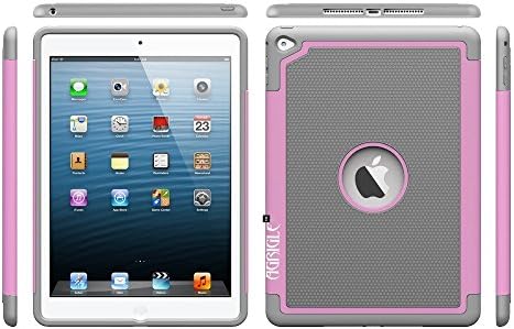 AGRIGLE Shock- Absorption / High Impact Resistant Hybrid Dual Layer Armor Defender Full Body Protective Cover Case For iPad Air 2 (Gray-Pink)