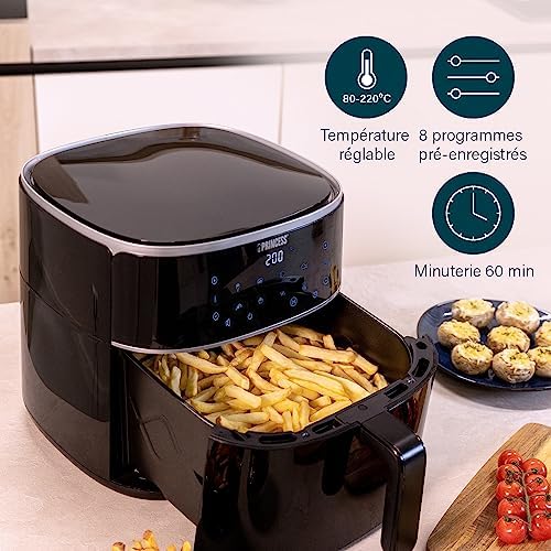 Friteuse à Air 6L XXL, Airfryer Numérique avec 6 Programmes, Écran Tactile LED, Économe en Énergie, Moins d’Huile, Revêtement Antiadhésif, 1500 W, 182244