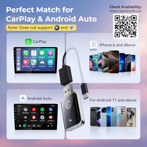 Wireless Carplay Adapter for iPhone, Convert Wired Car play to Wireless, 2 in 1 Plug and Play Mini CarPlay and Android Auto Adapter for iOS 10 Android 11 and Above, Cars with Built-in Carplay (Silver)