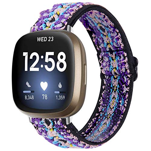 Ginamart Fabric Strap Compatible with Fitbit Versa 3 Strap/Sense Strap, Soft Woven Nylon Breathable Elastic Band Replacement Strap Accessories Wristband for Fitbit Sense Women Men (Purple) — image 1