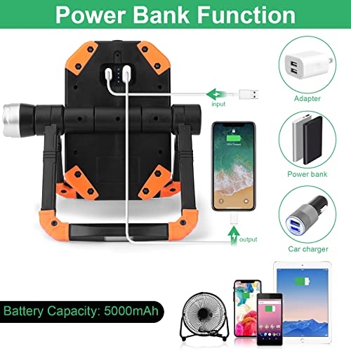 3000 Lumen LED Work Light, FRAPOW Rechargeable Work Light Cob & XPG LED Flashing Lights, 360° Rotating Mechanic Light Magnetic Base Waterproof for Job Site Car Repairing Construction Site(Orange)