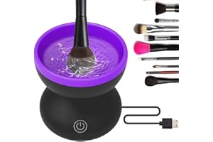 AIQIBAO Portable Electric Makeup Brush Cleaner Machine，USB Cosmetic Brush Cleaner Tools Automatic Brush Silicone Brush Spinner Wash and Dry Deep Cleaning Machine (Black+Purple)