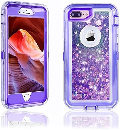 iPhone 8 Plus Case,iPhone 7 Pluse case,iPhone 6 Plus Case 3D Floating Glitter Case Bling Sparkle Quicksand Cover,3-Layer Shockproof Bumper Anti-Drop(5.5inch) (Purple)