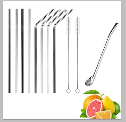 Set of 9 Stainless Steel Straws Ultra Long 10.5 inch Drinking Metal Straws for Tumblers Rumblers Cold Beverage (4 Straight|4 Bent|2 Brushes 1 Filtered Drinking Straw)