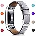 Mornex Replacement Leather Band Compatible with Fitbit Charge 2, Classic Genuine Leather Wristband for Men Women(Grey-Silver Buckle)