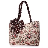 Hobo Hippie Quilt Silk Bow Women Shoulder Bag Pure Cotton Braided Hair Handle Leisure Tote Bag Purse