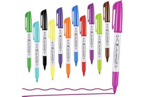 Affisure Permanent Markers Assorted Colors Set, 12 Colored Markers 12 Pack, Fine Point，Works on Wood, Plastic, Metal, and More, for Adults, Artist, Teacher, Kids