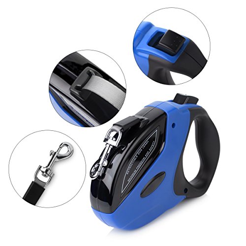 Rantizon Retractable Dog Leash, 16ft(5m) Nylon Ribbon Dog Walking Leash for Dog Up to 110lbs/50kg Heavy Duty, Tangle Free, One Button Brake & Lock Pet Lead Hand Grip, Dog Waste Bags Included