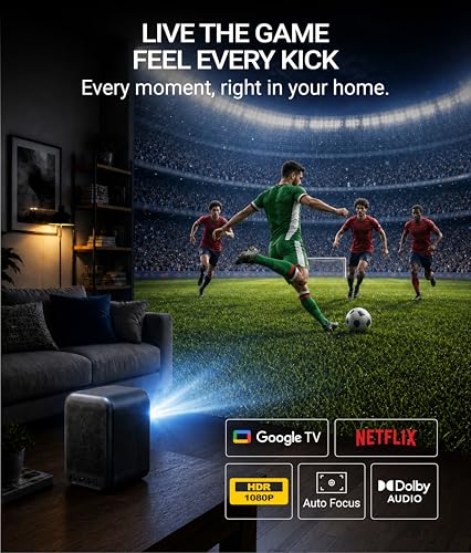 UVISION AllPlay Smart Projector with Google TV | Native 1080p Full HD | Auto Focus & Keystone | Dolby Audio | WiFi & Bluetooth | Portable Home Theater Kit