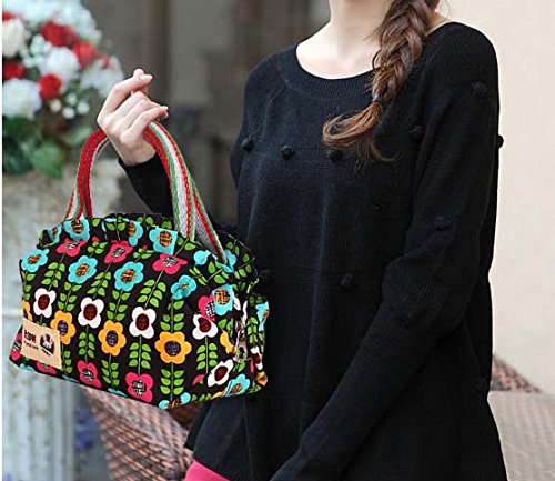 Ecokaki(TM) Canvas Lovely Printed Tote Ladies Handbag Lunch Bags Shopping Bag, Blue Flowers - Thumbnail 5