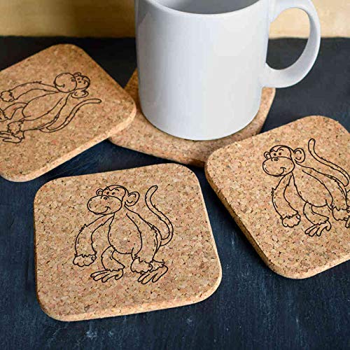 Artículos y equipo de servicio para la restauración CR00158710 Posavasos Azeeda 4 x Mono Posavasos de Corcho Cuadrados de 10cm