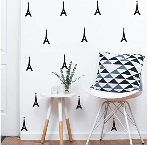 Eiffel Tower Vinyl Wall Stickers – Set of 40 Removable Decals for Kids Room, Nursery, Boys Bedroom or Study Wall Decor and Paris Inspired Home Decoration (Black)