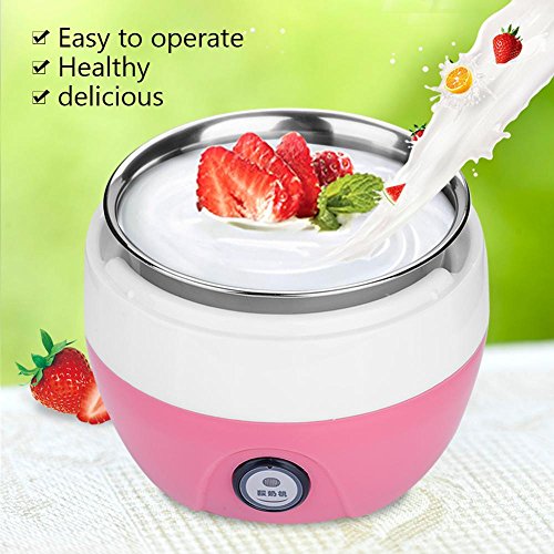Automatic Yogurt Maker, 1L Household Electric Automatic Yogurt Yoghurt DIY Maker Stainless Steel Inner Container 220V, Yogurt Maker(Pink)