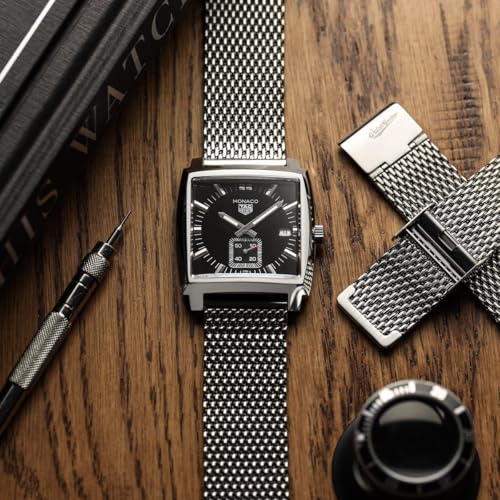 WatchGecko Classic Mesh Watch Strap, Polished or Satin Brushed Finish, 18-22mm. Men's Replacement Stainless Steel Band. Quick Release Spring Bars for Easy Changes