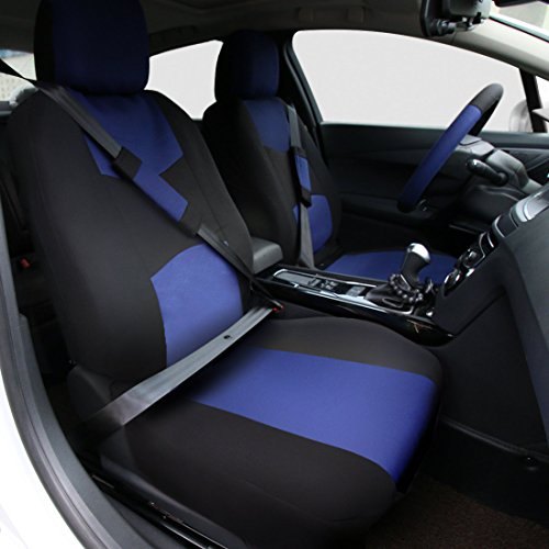Copap 17pcs Universal SUV Car Seat Covers Mesh Fabric Seat Covers for Vehicles Autos Full Set Front Airbag Compatible 5 Headrest Covers 1 Steering Wheel Covers Black / Blue