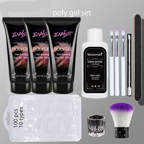 Poly Gel Nail Builder Set With 4 kinds Nail Brush + slip sloution Gel Quick Building Nail Tips Finger Extension Poly Glue Gel Nail Art Tool