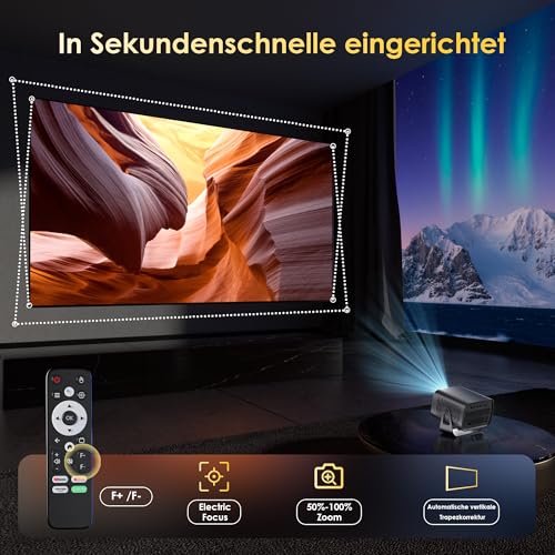 Mini Projector 4K Smart Projector Official App with Full HD 1080P, 1000 Lumens, Auto Focus and Keystone Correction, 360° Rotation, WiFi and Bluetooth, for Mobile Phone HDMI, TV Stick, Portable/Home