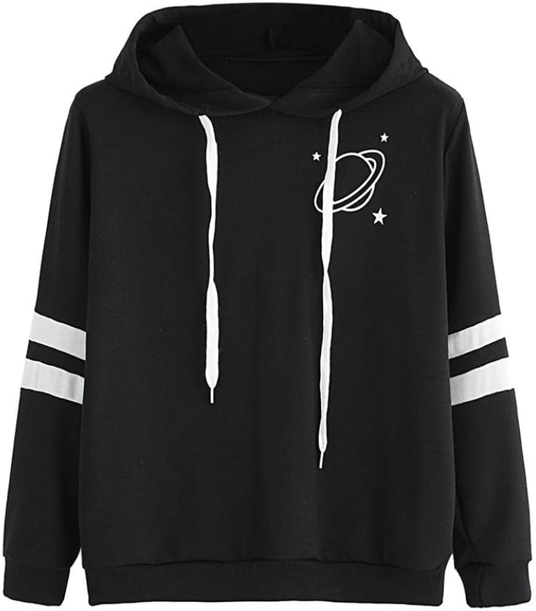 TLOOWY Women Teen Girl 2020 Cartoon Planet Print Loose Hoodie Sweatshirt Tunic Tops Cozy Long Sleeve Pullover
