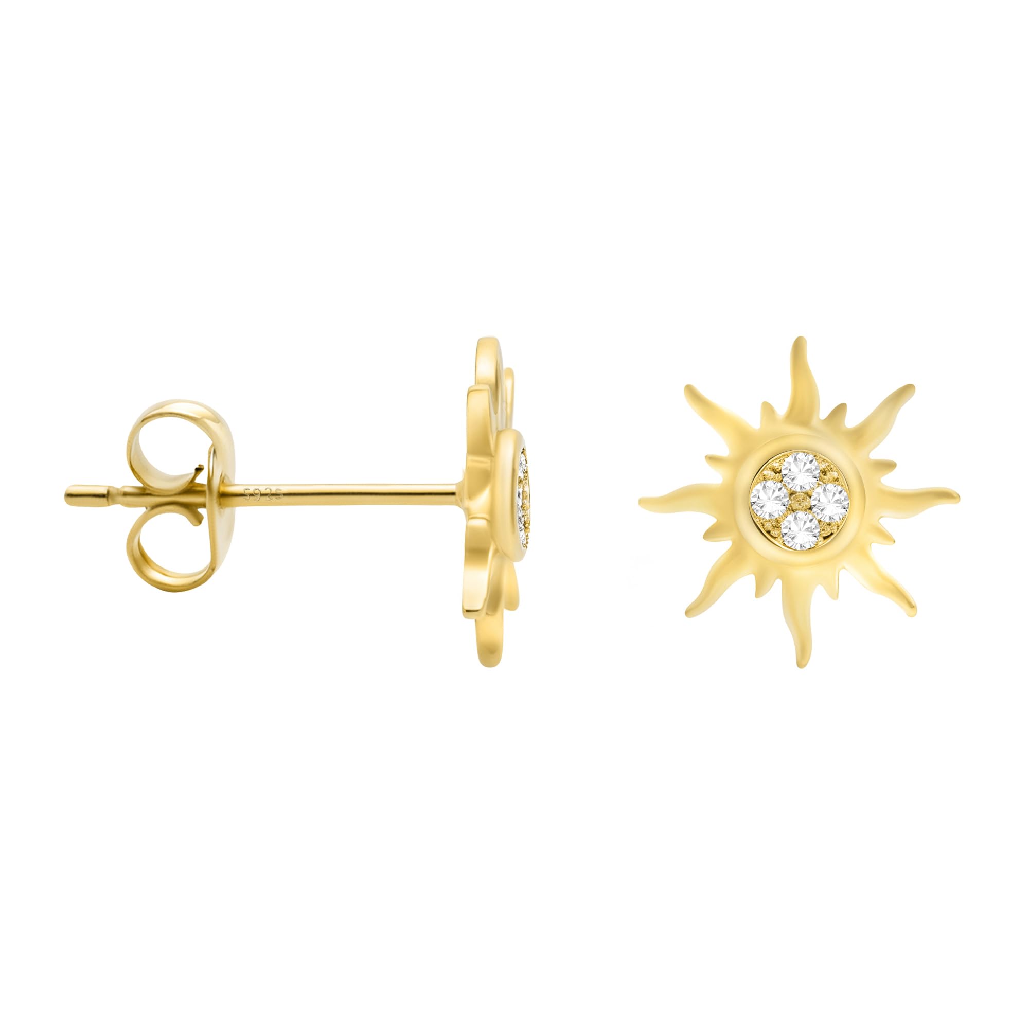 SOFIA MILANI - Women's Earrings 925 Silver - Gold Plated & with Zirconia Stones - Star Sun Stud Earrings - 20554