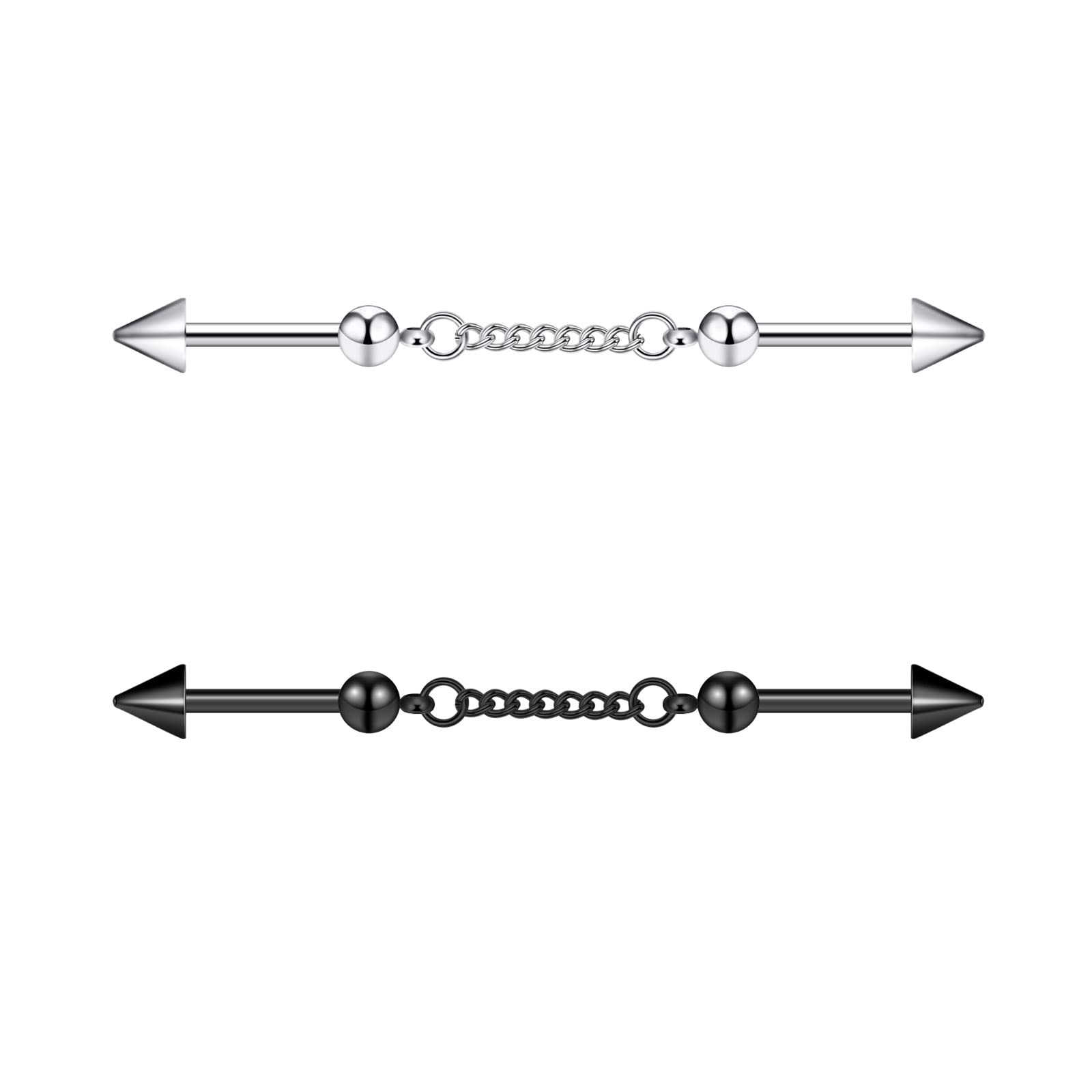 Photo 1 of Oyaface 2PCS 14G(1.6mm) Stainless Steel Black Silver Piercing Helix Industrial Barbells with Chains Piercing Set
