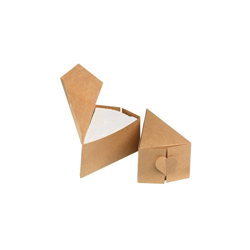 House of Cake Heart Kraft Brown Cake Slice Box, Single Cake Segment Carrier, Heart Shaped Secure Closure, Gift, Party Favour, 10 Pack