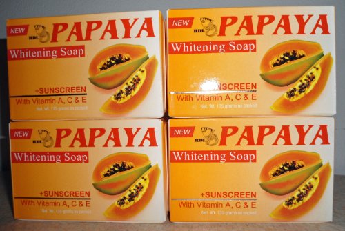 Lot of 4 Original RDL Papaya Skin Whitening Soap plus Sunscreen w/ Vitamin A, C & E - 135 grams (Best Papaya Soap For Skin Whitening)