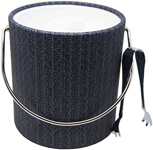 Hand Made In USA Blue Metallic Double Walled 3-Quart Wicker Insulated Ice Bucket With Bonus Ice Tongs