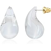 TOVABA Teardrop Earrings for Women, 14K Gold Plated Chunky Earrings Dainty Silver Tear Drop Earrings Simple Clear Waterdrop Earrings Lightweight Pink Drop Earrings for Women Trendy Earrings Jewelry