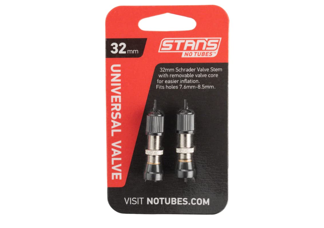 Stan's NoTubes - Universal Schrader (Car Type) Tubeless Valves 32mm Length Pair Removable Valve Core