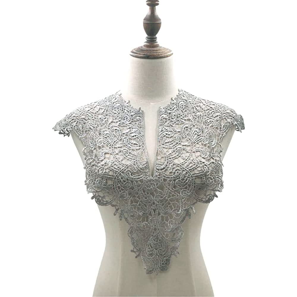 Embroidered Lace Round Neck Collar Appliqu? Embroidery Lace Patch Lace Motif Applique Patches Tactical Collar for Sewing DIY Craft Costume Wedding Dress Wedding Dress Decoration on the Neckline,Grey