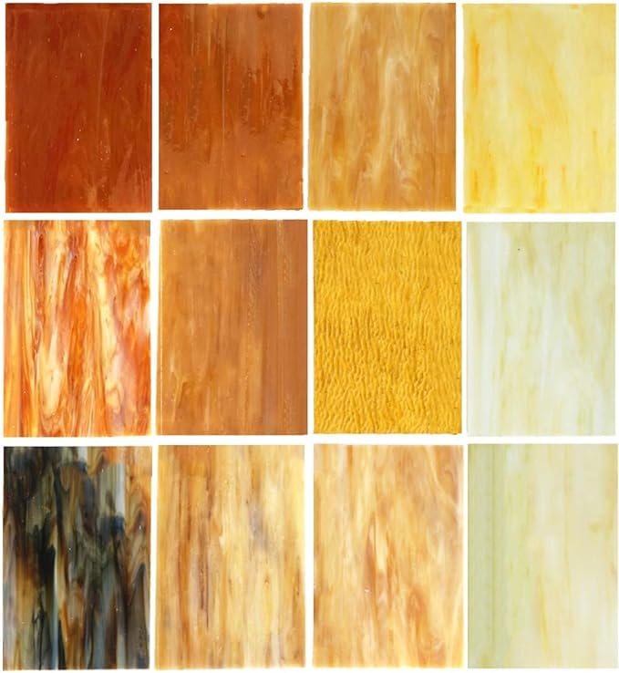 CHICSHIS 10 Vibrant Opaque Stained Glass Sheets, Assorted Brilliant Coloured Art Glass for DIY Mosaic Crafts, 4x6 inch Mosaic Sheets for DIY Projects and Home Décor, Amber