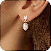 CHESKY 14K Gold Plated Dainty Pearl Earrings for Women Trendy,Huggie Hoop Earrings Non Tarnish,Bridal Dangle Earrings for Wedding Jewelry