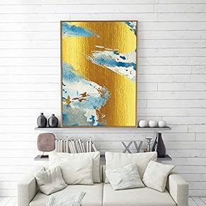 Framed Canvas Home Artwork Decoration Golden Abstract Style Canvas Wall Art for Living Room, Bedroom - 16x24 inches
