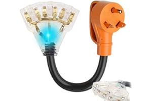 NVKABVY 30 Amp to 110 Adapter RV Cord, 30 Amp to 20 Amp Adapter, NEMA TT-30P Male to 3X 5-15R/5-20R T-Blade Household Outlet Female with Lighted Power Indicator UL Listed (TT-30P to 3X5-15R/5-20R)