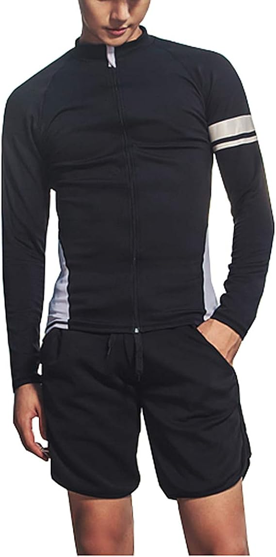 Amazon ラッシュガード メンズ フィットネス水着 上下 セット 長袖 前開き レギンス サーフパンツ フィットネス 男性 3点セットuvカット温泉 ビーチ 水泳 スイミング メンズ 競泳 吸汗 速乾 水着 通販