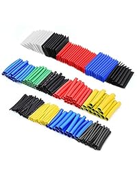 Tubos termorretráctiles Tabiger 580 unidades de tubos de aislamiento de envoltura eléctrica, 2:1 tubo de retráctil, 7 colores, 11 tamaños de alambre, juego de fundas de cable en caja de almacenamiento.