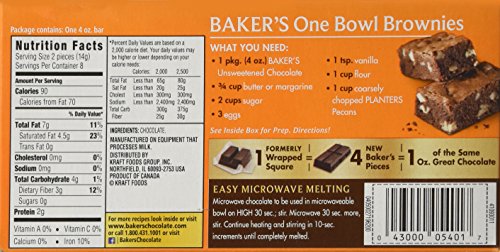 Baker's Unsweetened Baking Chocolate Bar, 4 Oz (Pack of 4) Food