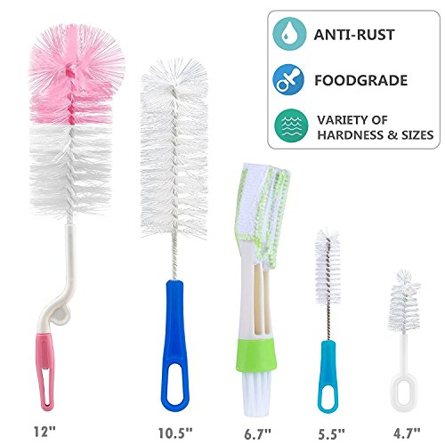 Yoassi 13Pcs Food Grade Multipurpose Cleaning Set Includes Straw, Nipple Brush,Blind Duster,Pipe Cleaner,Small,Long,Soft,Stiff Kit for Baby Bottles,Tubes,Jars,Bird Feeder