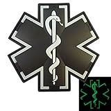 Glow Dark ACU Black EMS EMT Medic Paramedic Star of Life Morale Tactical PVC Touch Fastener Patch