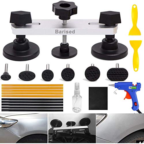 Barised 22PCS Auto Body Paintless Dent Removal Tools Kit Bridge Dent Puller Kits with Hot Melt Glue Gun and Glue Sticks