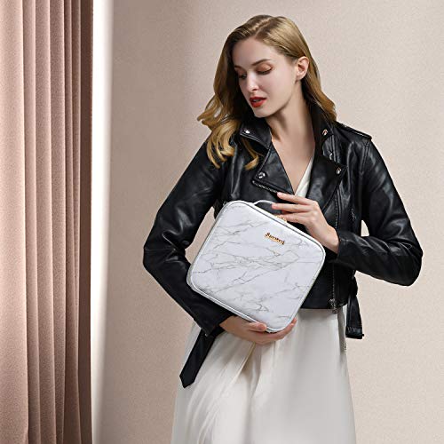 Stagiant Travel Makeup Train Case PU Leather Cosmetic Bag Marble Makeup Organizers Bag Storage with Dividers Brush Holder for Cosmetics Make Up Tools, White - Thumbnail 4