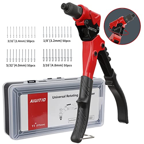 AIUITIO Rivet Gun with 200 Pcs Rivets, Hand Rivet Gun 360° Swivel Head ...