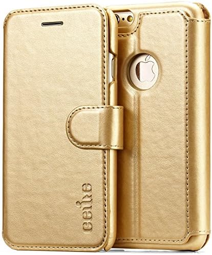 iPhone 6S Cases, GELITE Premium Wallet Case, Ultra Slim Fit Flip Cases with ID Credit Card Slots and Kickstand, Magnetic Closure, Folio Book Cases for iPhone 6 - Champaign Gold