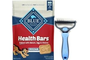MT&L Snack Health Bars Bacon Dog Treats 16oz Bundled with Blue Undercoat Rake Dog Brush