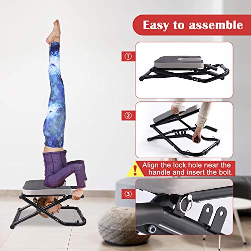 TOPKIN Yoga Headstand Bench, Folding Yoga Chair with Resistance Bands