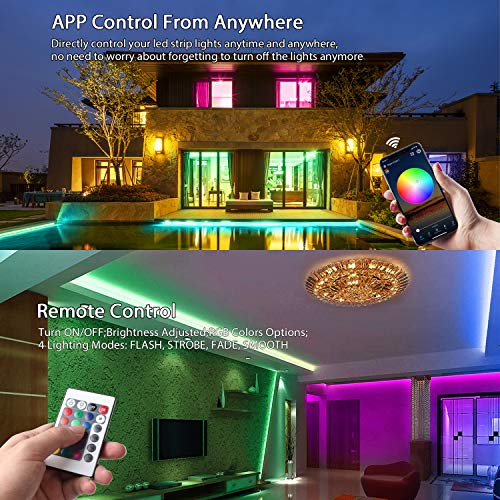 Smart LED Strip Lights, RGB LED Strip Lights 32.8ft WiFi LED Light Strips Music Sync Works with Alexa, Google Assistant, Waterproof Color Changing Light Strips Phone App Control for Bedroom Home