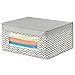 mDesign Soft Stackable Fabric Closet Storage Organizer Holder Bin with Clear Window, Attached Lid - for Bedroom, Hallway, Entryway, Bathroom - Chevron Zig-Zag Print - Medium - Taupe/Natural