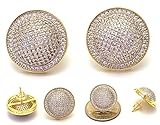 Mens 18mm Dome Iced Out Hip Hop 18k Yellow Gold Finish Cubic Zirconia CZ Screw Back Stud Earrings